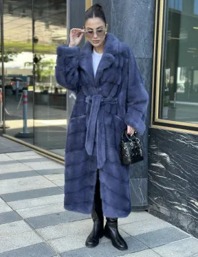 Норковая шуба с английским воротником - цвет джинс - фото 8