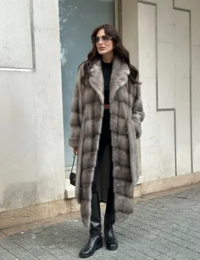 Шуба из норки  серого цвета - сапфир с английским воротником - фото 12